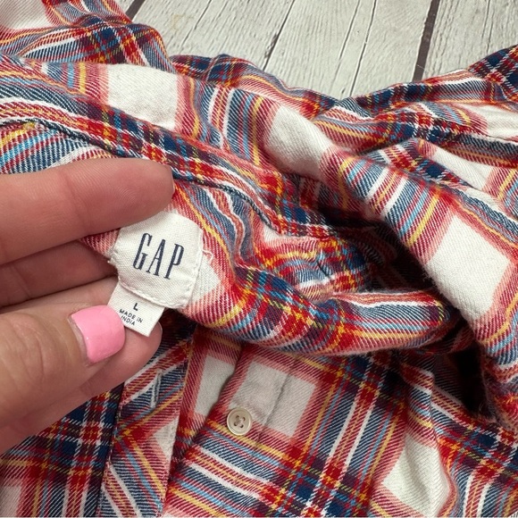 GAP orange Blue Plaid flannel Shirt sz womens large cotton blend winter fall - Picture 6 of 8
